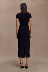 Arwyn Short Sleeve Crepe Midi Dress - Black